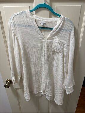 J. Jill Lightweight White Gauze V-Neck Blouse